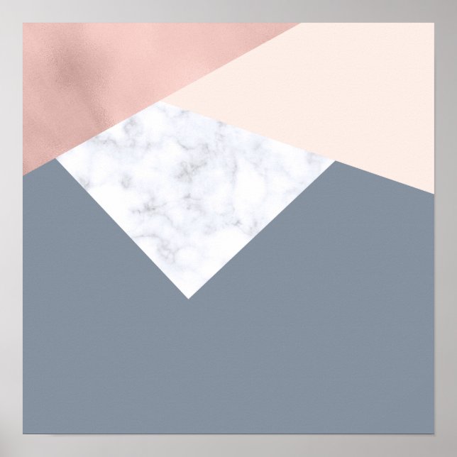 Poster cinza de ouro rosa de mármore elegante geométrico (Frente)