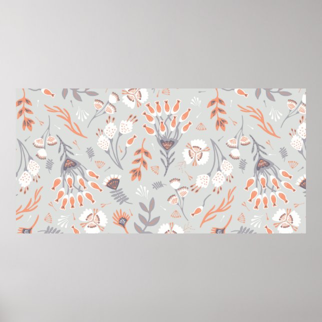 Poster Cinza De Pastel Suave Floral De Laranja, Sem Aparê (Frente)
