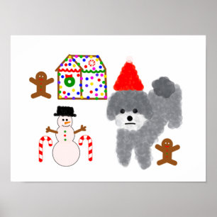 Poster Cinza de Poodle Natal #1-2