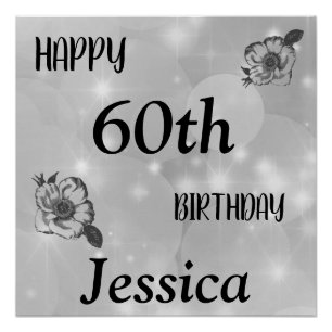 Pôster Cinza de prata parvoíce Feliz 60º aniversário