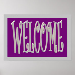 Poster Cinza design e roxo bem-vindos