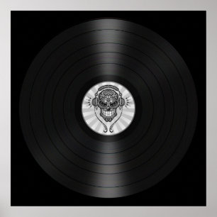 Pôster Cinza Dj Crânio em Vinil - Registro Gráfico