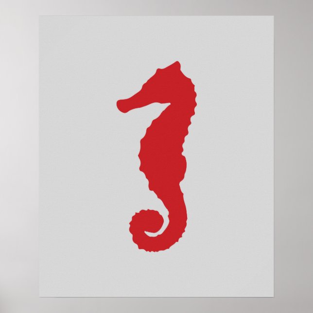 Pôster Cinza e cavalo de mar náutico vermelho (Frente)