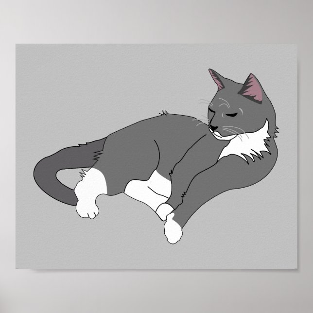 Poster Cinza e Gato de Tuxedo Branco (Frente)