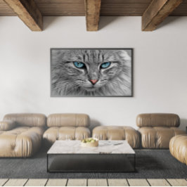 Poster Cinza e gato preto com olhos azuis lindos
