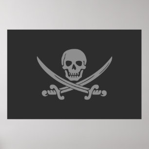Poster Cinza Escuro - Jolly Roger Pirate Flag