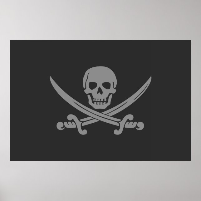 Poster Cinza Escuro - Jolly Roger Pirate Flag (Frente)