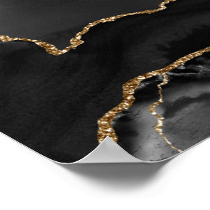 Poster Cinza Faux Ouro de Agate Marcado Pedra Preta