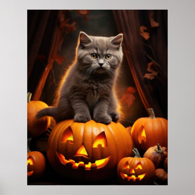 Poster Cinza Kitten Halloween (Frente)