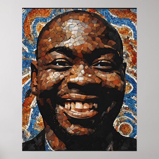 Poster Cinza Laranja Azul Castanho Mão Mosaica Face Wall  (Frente)