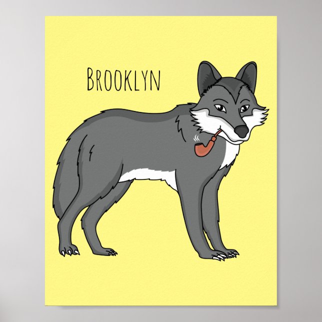 Poster Cinza lobo com ilustração de desenho animado (Frente)