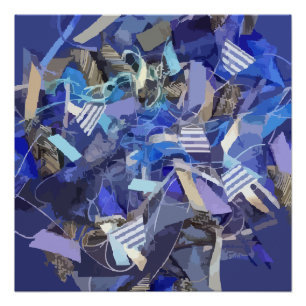 Pôster Cinza marinho púrpura abstrato azul stripteada náu