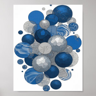 Poster Cinza Moderno Design de BOLAS AZUIS E BRANCAS