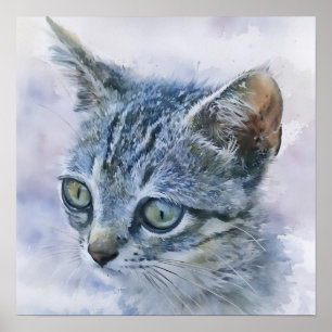 Poster Cinza por Kitten Watercolor Style Art