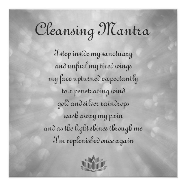 Pôster Cinza, Silver Cleansing Mantra Poem Art design (Frente)