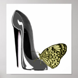 Pôster Cinza Stiletto High Heel Calçado e Borboleta Amare