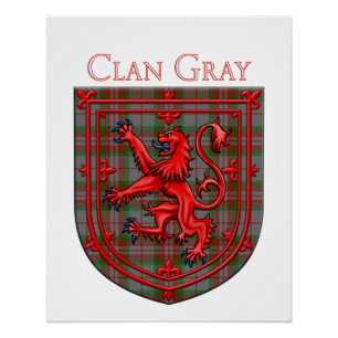 Pôster Cinza Tartan Scottish Xadrez Lion Rampant
