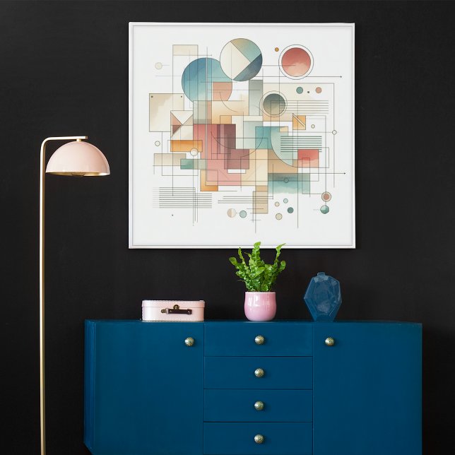 Poster Cinza Teal Blue Beige Rust Red Abstrato Art Padrão (Criador carregado)