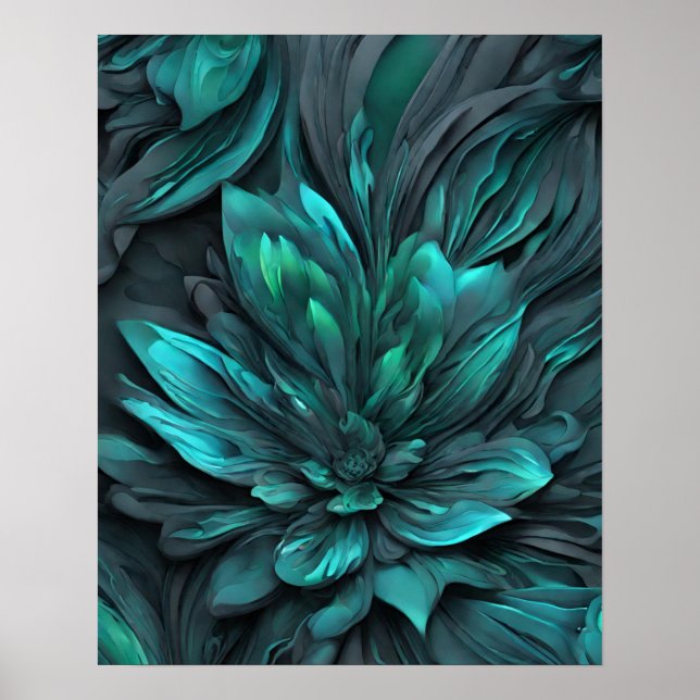 POSTER CINZA TEAL FLOWART (Frente)