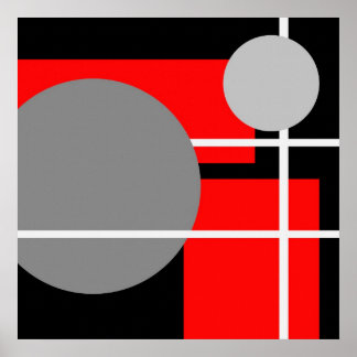 Poster Cinza Vermelha Moderna Branco Preto - Canvas MS000