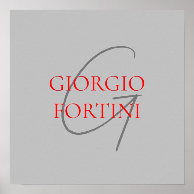 Poster Cinza Vermelho Seu Nome Monograma Inicial Moderno (Frente)