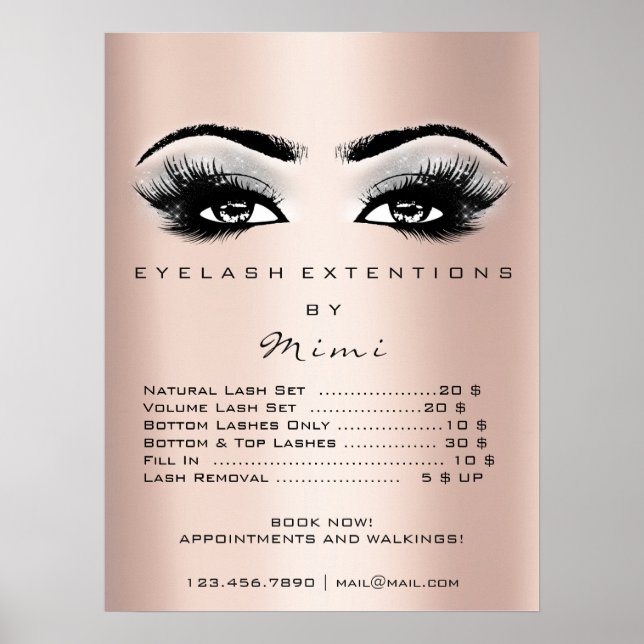 Poster Cinzas Douradas rosa Makeup Eyes Lashes Price (Frente)