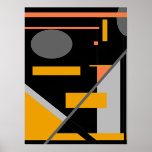 Poster Cinzas e Formas Geométricas Laranja no Motif Preto