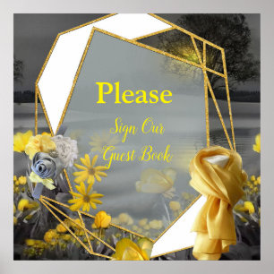 Poster Cinzas e tulipas amarelas, margaridas com um pôr 