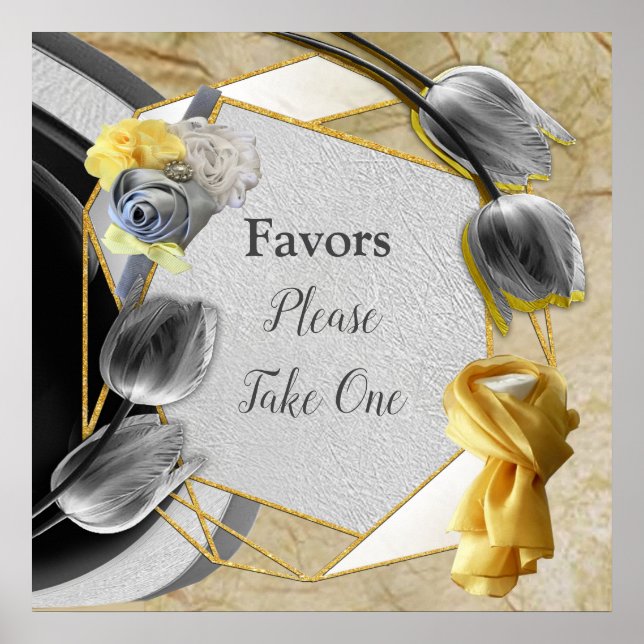 Poster Cinzas e tulipas amarelas na textura (Frente)