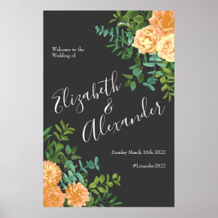 Poster Cinzas Escuras cada Floral Moderno Casamento