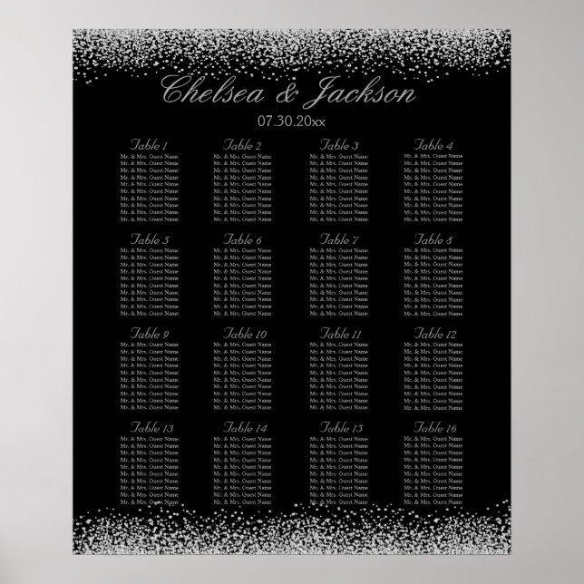 Pôster Cinzas pretas e prateadas - 16 Gráfico de assentos (Frente)