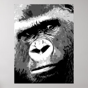 Poster cinzento branco preto do retrato do gorila