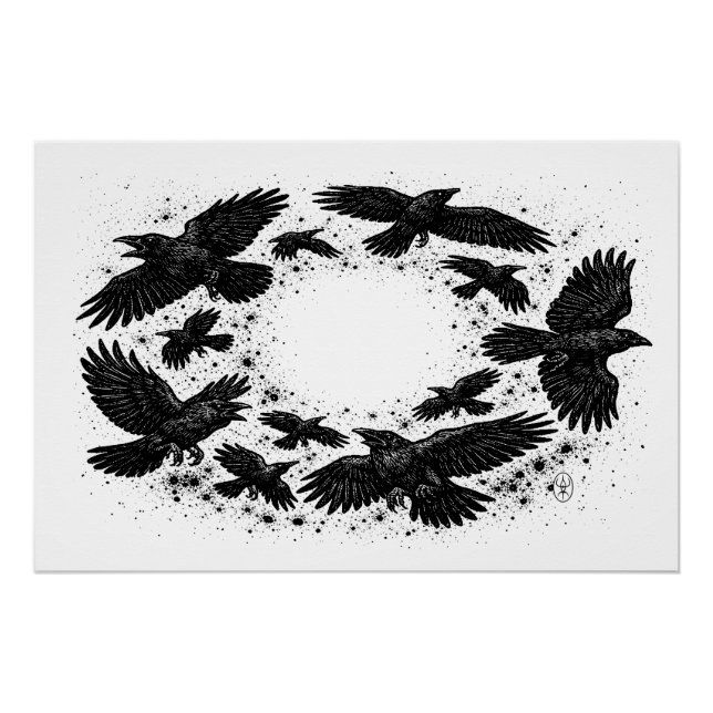 Pôster Circle of Ravens – Haunted Ink Illustration (Frente)