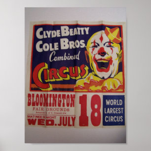 Poster Circo, "Clyde Beatty e teatro retro de Bros do
