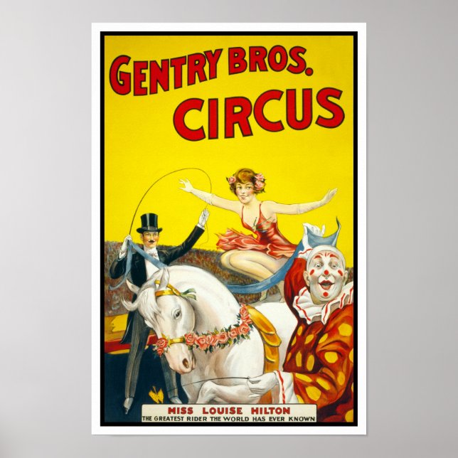 Pôster Circo Gentry Bros., 1920. Publicidade Antiga (Frente)
