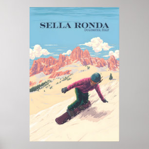 Poster Circuito de Esqui Sella Ronda Itália Snowboarding