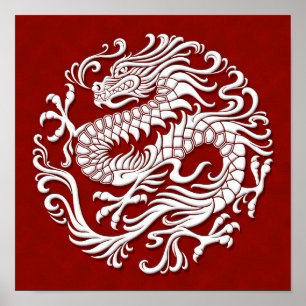 Poster Círculo chinês branco e vermelho tradicional do