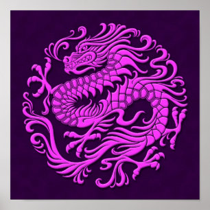 Pôster Círculo chinês roxo tradicional do dragão