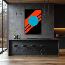 Poster Círculo Ciano com Desenho Bauhaus Diagonal Laranja