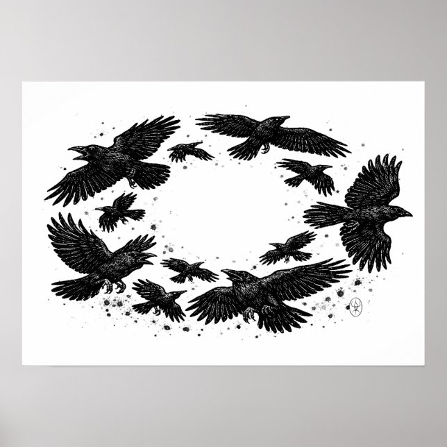 Poster Círculo de Corvos – Ilustração Assombrada a Tinta (Frente)