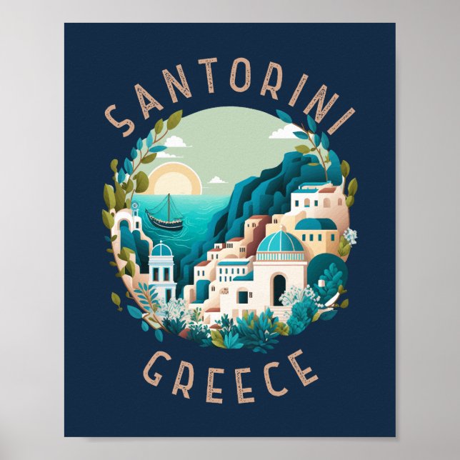 Poster Círculo de Distância da Grécia Santorini (Frente)