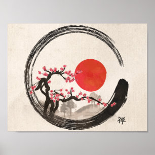 Poster Círculo de Enso do zen e árvore de Sakura