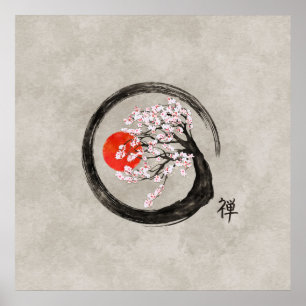Poster Círculo de Enso do zen e árvore de Sakura em