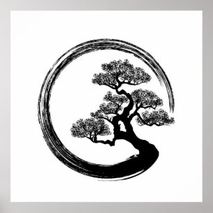 Poster Círculo do zen de Enso e árvore dos bonsais