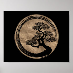 Poster Círculo do zen de Enso e ouro da árvore dos