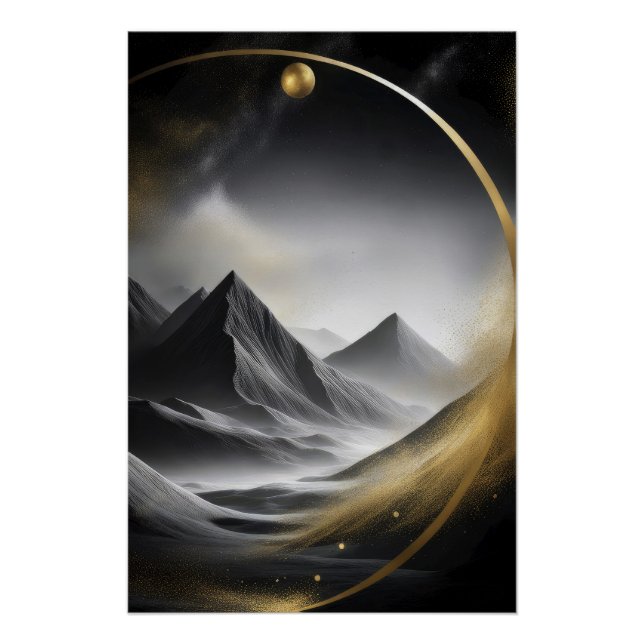 Pôster Círculo Dourado Sobre Picos Sombreados (Frente)