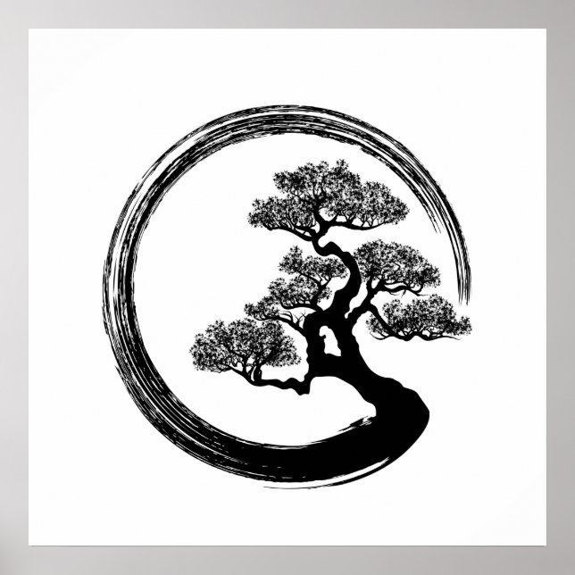 Poster Círculo Enso Zen e Árvore Bonsai (Frente)