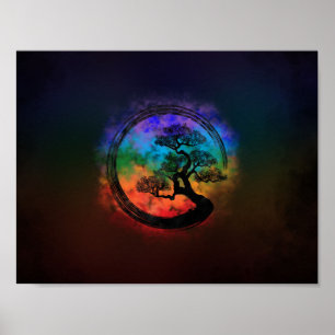 Poster Círculo Enso Zen e Nebulosa da Árvore Bonsai