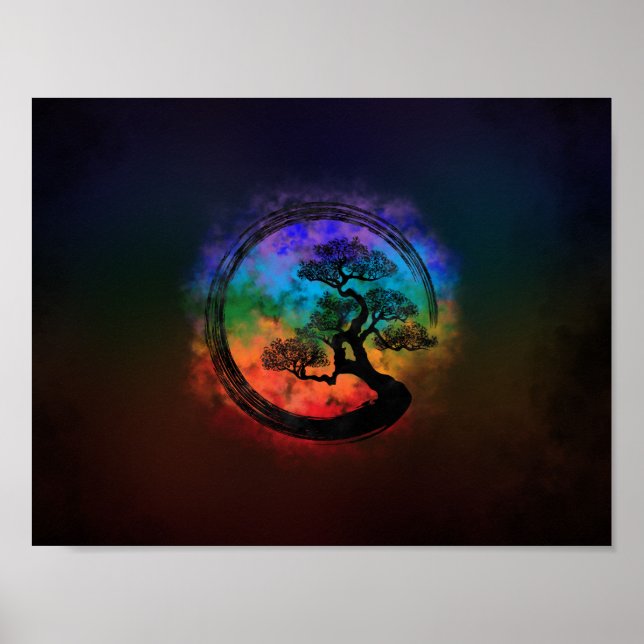 Poster Círculo Enso Zen e Nebulosa da Árvore Bonsai (Frente)