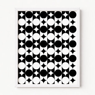Poster Círculo Preto e Branco Estrela Grade Listras